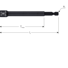 Dopsleutel extra diep E6,3 bitopname SW 8x110/75